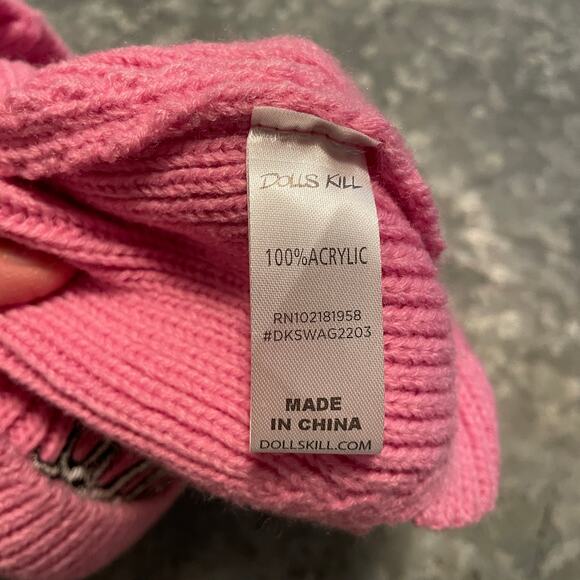 Dolls Kill Ski Mask Beanie Knit Hat Pink Balaclava Pig Tails Embroidered Goth - Picture 5 of 8
